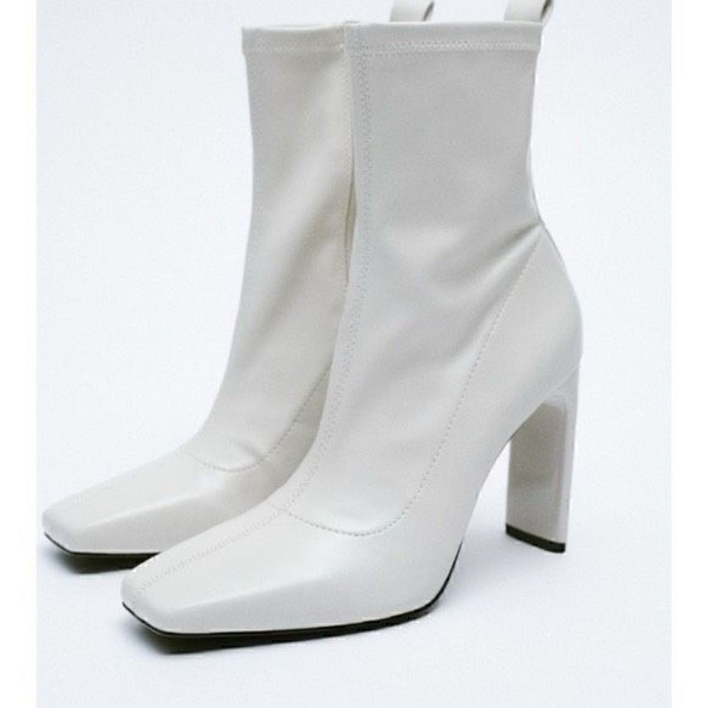 Zara Womens Euro Off White Mid Height 4” Boot Sz 38 (7.5) Zip Closure